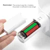 A hand is shown inserting a battery into a white electronic device. Produktbild-Vorschau