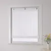 A white roller blind with vertical stripes hangs in a window frame. A small vase of flowers sits on a surface to the right. Produktbild-Vorschau