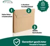 A cardboard mailer box is shown with numbered callouts highlighting its features. Produktbild-Vorschau