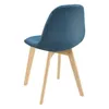 A blue upholstered chair with wooden legs, shown from the back. Produktbild-Vorschau