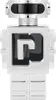 A product shot of a silver robot-shaped perfume bottle. Voir les images du produit