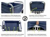 A collage of four images showcasing the features of a foldable wagon. Produktbild-Vorschau