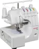 A white overlock sewing machine is shown from a diagonal front-side view against a white background. Anteprima dell’immagine prodotto