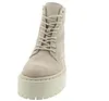 A close-up, front-facing view of a beige suede boot with a thick platform sole and laces. Produktbild-Vorschau