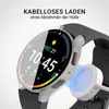 A smartwatch with a protective case is shown being wirelessly charged. Produktbild-Vorschau