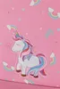 A close-up of a pink fabric with a unicorn applique and rainbow and star patterns. Anteprima dell’immagine prodotto