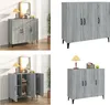 A collage of images showing a gray wooden sideboard from different angles and with doors open. Produktbild-Vorschau