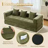 A green sofa with pillows in a living room setting, with close-up insets showing product features. Voir les images du produit