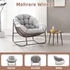 A rocking chair with a cushion and a small side table with a drink and a book, shown in a room setting. Below the main image are three smaller images showing the chair from different angles. Anteprima dell’immagine prodotto