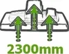 A diagram showing three green arrows pointing upwards from a vacuum cleaner head, with the number 2300mm below. Produktbild-Vorschau