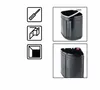 Icons representing tools and product assembly, alongside images of a black waste bin. Voir les images du produit