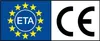 A graphic with the European Union stars and the letters ETA on a blue background, next to the CE mark on a white background. Produktbild-Vorschau