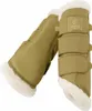 A pair of tan horse boots with white faux fur lining, presented against a white background. Produktbild-Vorschau