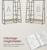 Two options for assembling a clothing rack with shelves, shown side-by-side, with an open instruction manual in the foreground. Produktbild-Vorschau