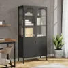 Highboard Schwarz 90x40x180 cm Glas und Stahl Produktbild-Vorschau 2