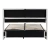 A bed frame with a slatted base, shown from the front. Produktbild-Vorschau