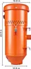 An orange dust collection system with dimensions indicated. Podgląd zdjęcia produktu