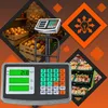 A collage of images showing a digital scale, potatoes in crates, and produce in a supermarket aisle, with graphic elements. Voir les images du produit