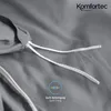A close-up view of grey fabric with white ties, indicating a feature of the bedding. Produktbild-Vorschau