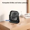 A black desk fan is shown on a wooden desk next to some books. Produktbild-Vorschau