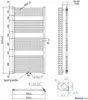 Technical drawing of a radiator with dimensions and connection details. Anteprima dell’immagine prodotto