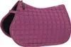 A close-up, studio shot of a purple saddle pad with a quilted pattern and gold trim. Produktbild-Vorschau