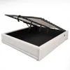 A bed frame with its storage compartment open, showing the internal storage space and the hydraulic lift mechanism. Produktbild-Vorschau