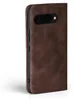 A close-up side view of a dark brown flip-style phone case for a Google Pixel 9a. Produktbild-Vorschau