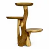 A wooden plant stand with three shelves, shaped like a tree trunk. Voir les images du produit