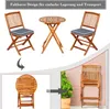 A collage showing a wooden bistro set, its folding mechanism, and a folded chair. Náhľad obrázku produktu