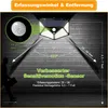 A solar-powered motion-sensing light mounted on a brick wall, with diagrams illustrating its detection range and height. Produktbild-Vorschau