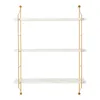 A three-tiered wall shelf with a white marble-look finish and a gold metal frame, presented against a white background. Voir les images du produit