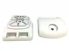 Two white plastic parts for a Stihl trimmer, shown against a white background. Produktbild-Vorschau