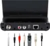 The back panel of a black electronic device with various ports and cables shown below. Anteprima dell’immagine prodotto