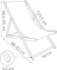 A line drawing of a foldable wooden deck chair with dimensions indicated by text and lines. Produktbild-Vorschau