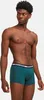 A man wearing teal boxer shorts with a black and white waistband. Produktbild-Vorschau