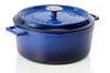 A blue enameled cast iron pot with a silver lid handle, isolated on a white background. Produktbild-Vorschau