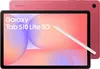 A pink Samsung Galaxy Tab S10 Lite 5G tablet with a stylus is shown, with the product name and model displayed on the screen.