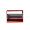 A red shoe cabinet with two gray shelves, shown against a white background. Voir les images du produit