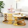 STILVORA Couchtisch Set 2-teilig, rund, Weiß Marmoroptik, Produktbild-Vorschau 1