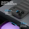 Close-up view of a phone case highlighting its protective features for the camera and screen. Produktbild-Vorschau
