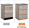 Comparison of two nightstands, labeled 'OLD' and 'NEW', highlighting improved space. Produktbild-Vorschau
