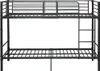 A black metal bunk bed shown from the front. Náhľad obrázku produktu