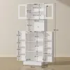 A white cabinet with multiple doors and shelves, with dimensions indicated by measurement lines and text. Produktbild-Vorschau