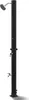 A black outdoor shower with a shower head and two faucets, shown against a white background. Produktbild-Vorschau