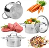 A collage of kitchen items including pots, meat, vegetables, and beans. Produktbild-Vorschau