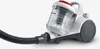 A white bagless cyclonic vacuum cleaner is shown at a diagonal angle against a white background. The vacuum has a clear dustbin and a red lid on top. A black ribbed hose is attached to the front of the vacuum. The Severin brand name is visible on the dustb Anteprima dell’immagine prodotto