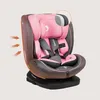 A pink and brown car seat with safety features highlighted. Produktbild-Vorschau