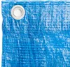 A close-up view of a blue tarp with a grommet. Produktbild-Vorschau