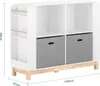 A white and wood children's storage shelf with two gray fabric bins. Podgląd zdjęcia produktu